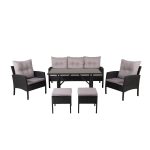 salon de jardin Kamélia_esprit rotin home (7) Salon de jardin Kamélia en rotin synthétique noir avec canapé, fauteuils, tabourets et table pour terrasse