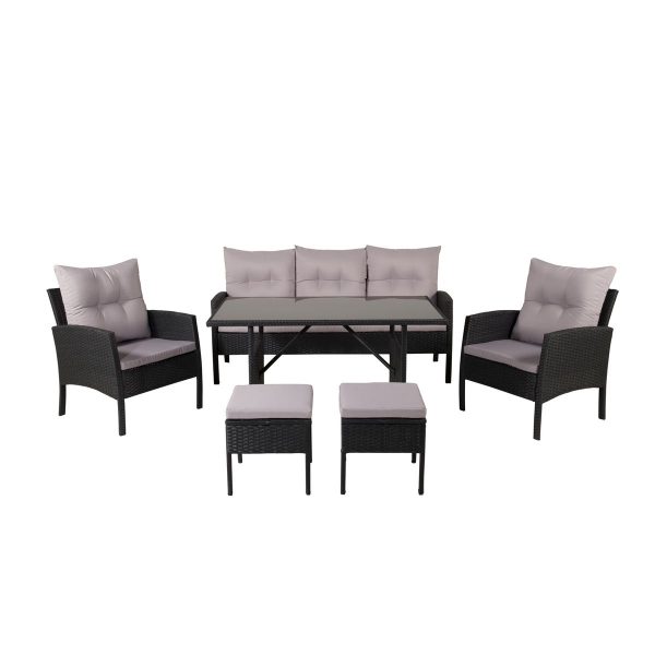 salon de jardin Kamélia_esprit rotin home (7) Salon de jardin Kamélia en rotin synthétique noir avec canapé, fauteuils, tabourets et table pour terrasse