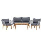 Salon de jardin Cherbourg gris en acacia et corde avec coussins pour jardin et terrasse
