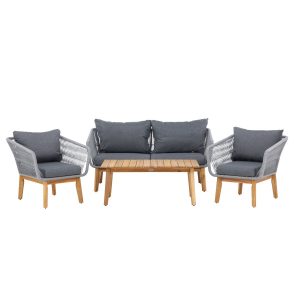 Salon de jardin Cherbourg gris en acacia et corde avec coussins pour jardin et terrasse