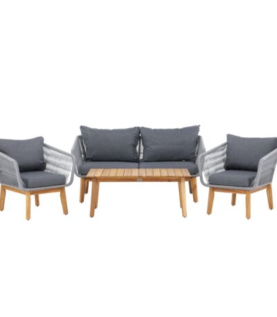 Salon de jardin Cherbourg gris en acacia et corde avec coussins pour jardin et terrasse