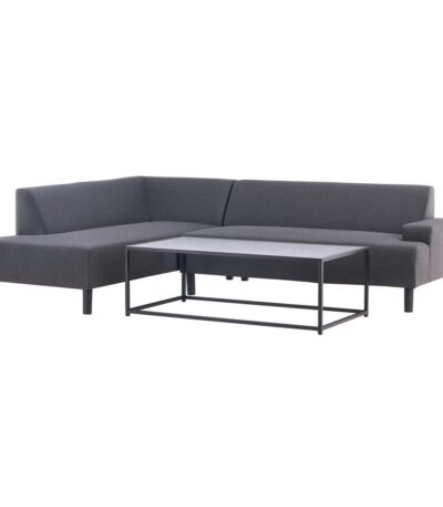 Salon de jardin Mei avec canapé d’angle gris et table basse pour terrasse extérieure abritée