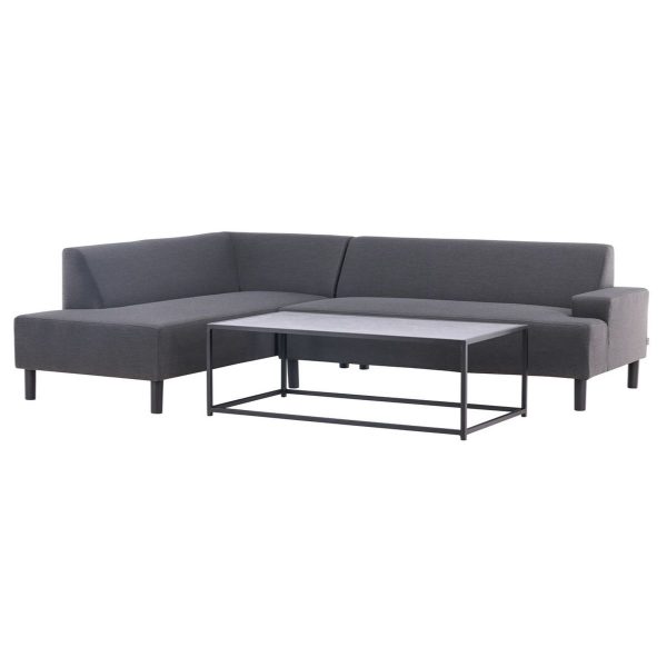 Salon de jardin Mei avec canapé d’angle gris et table basse pour terrasse extérieure abritée