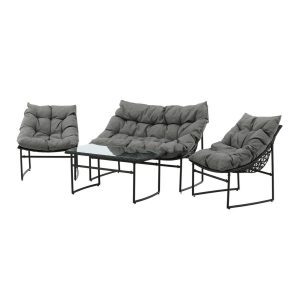Salon de jardin Tilia Noir avec canapé, deux fauteuils et table basse en rotin synthétique