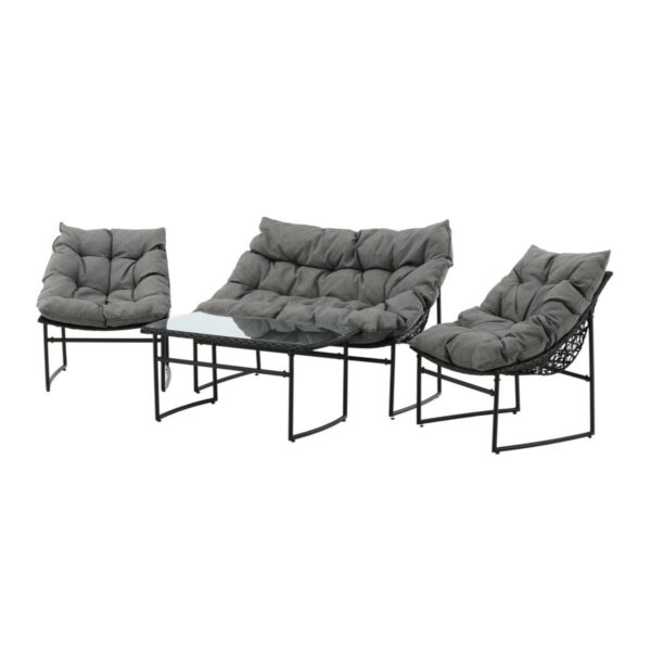 Salon de jardin Tilia Noir avec canapé, deux fauteuils et table basse en rotin synthétique