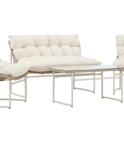 Salon de jardin Tilia beige avec canapé, deux fauteuils et table basse en rotin synthétique