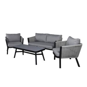 Salon de jardin 5 places en aluminium et corde gris clair – modèle Vita