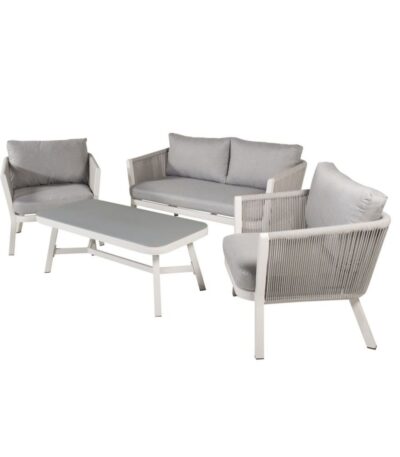 Salon de jardin vita - gris clair en aluminium et corde pour jardin et terrasse