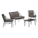 Salon de jardin Zoé noir avec canapé, fauteuils et table en acier pour jardin et terrasse.