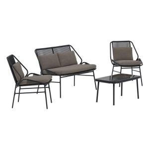 salon de jardin zoe noir_esprit rotin home (2) Salon de jardin Zoé noir avec canapé, fauteuils et table en acier pour jardin et terrasse.