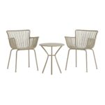 Set balcon Sibel avec deux fauteuils beiges et table ronde en acier