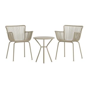 Set balcon Sibel avec deux fauteuils beiges et table ronde en acier