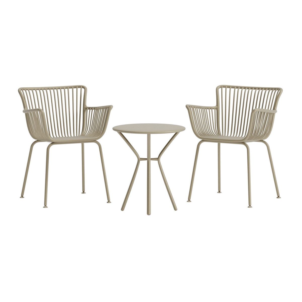 set balcon ensemble café sibel_esprit rotin home (1) Set balcon Sibel avec deux fauteuils beiges et table ronde en acier