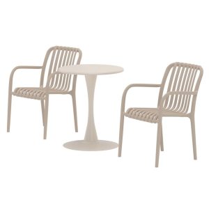 Set balcon Lily beige avec deux chaises et table ronde en acier