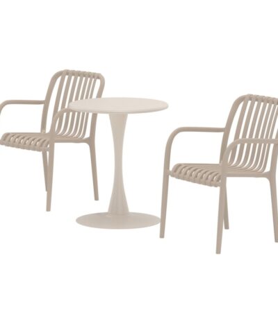 Set balcon Lily beige avec deux chaises et table ronde en acier