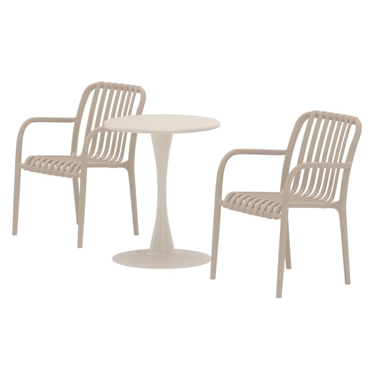 Set balcon Lily beige avec deux chaises et table ronde en acier