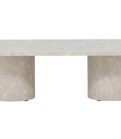 Table basse Alba beige 120 x 60 cm effet marbre avec pieds cylindriques, table basse ovale pour salon
