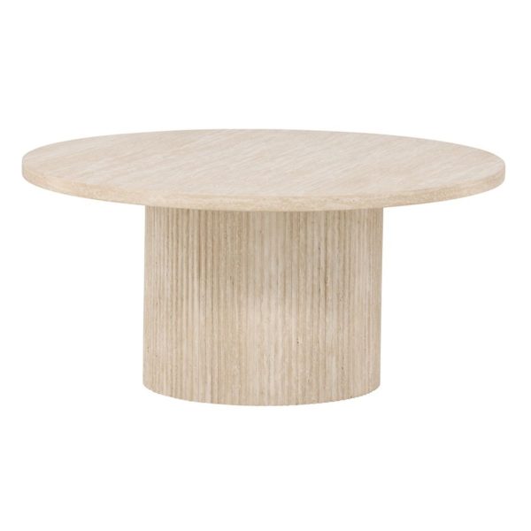 Table basse Harold 80 cm ronde beige avec pied cannelé design
