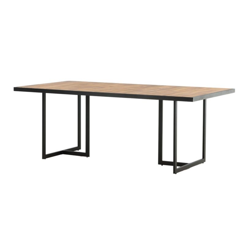 Table de jardin Khoi en acacia avec structure acier noir pour terrasse