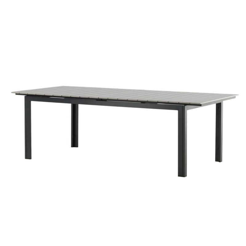 Table de jardin Leya extensible avec plateau effet bois et structure aluminium pour terrasse