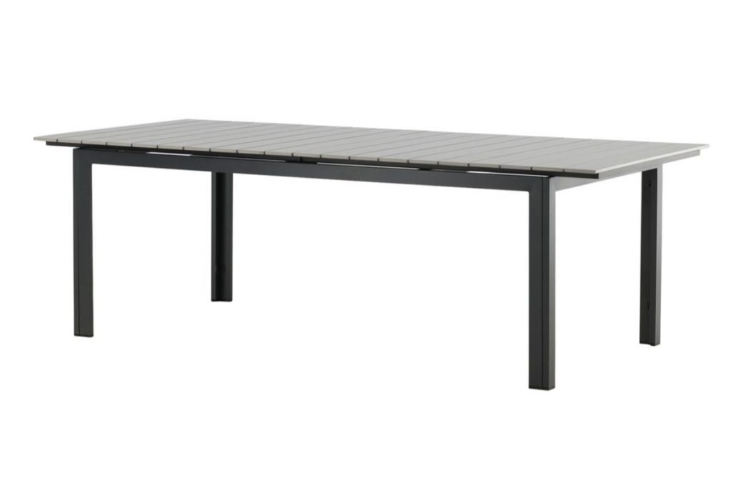 Table de jardin Leya extensible avec plateau effet bois et structure aluminium pour terrasse