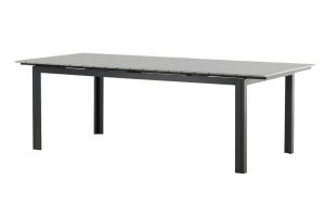Table de jardin Leya extensible avec plateau effet bois et structure aluminium pour terrasse