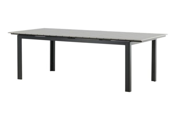 Table de jardin Leya extensible avec plateau effet bois et structure aluminium pour terrasse