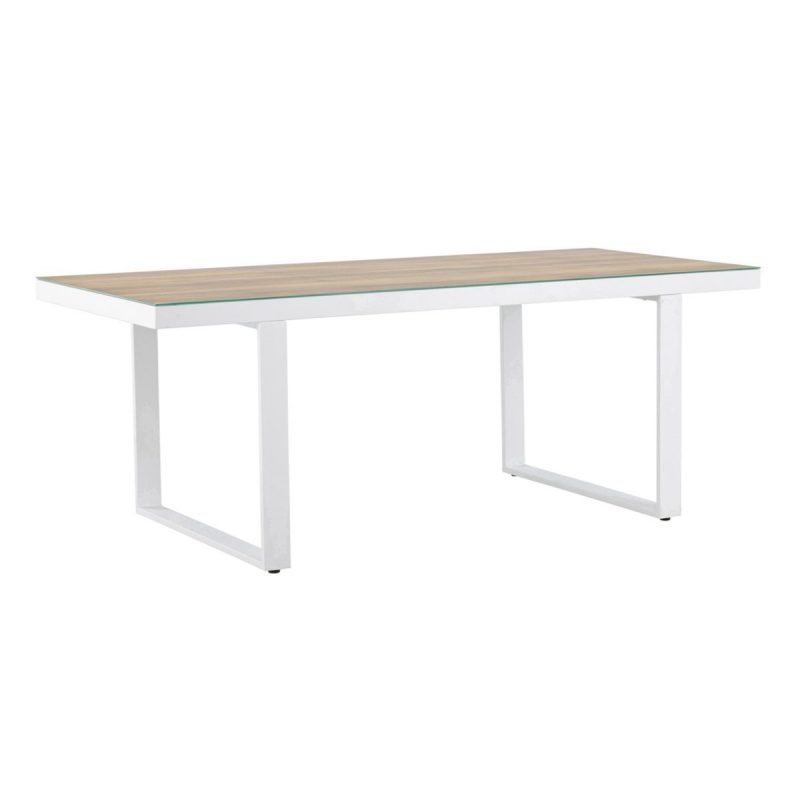 Table de jardin Meave en aluminium avec plateau en verre pour terrasse