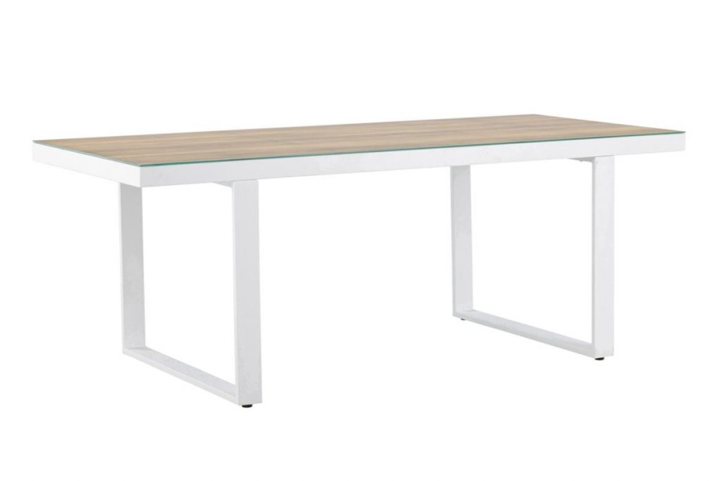 Table de jardin Meave en aluminium avec plateau en verre pour terrasse