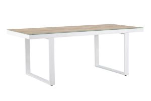 Table de jardin Meave en aluminium avec plateau en verre pour terrasse