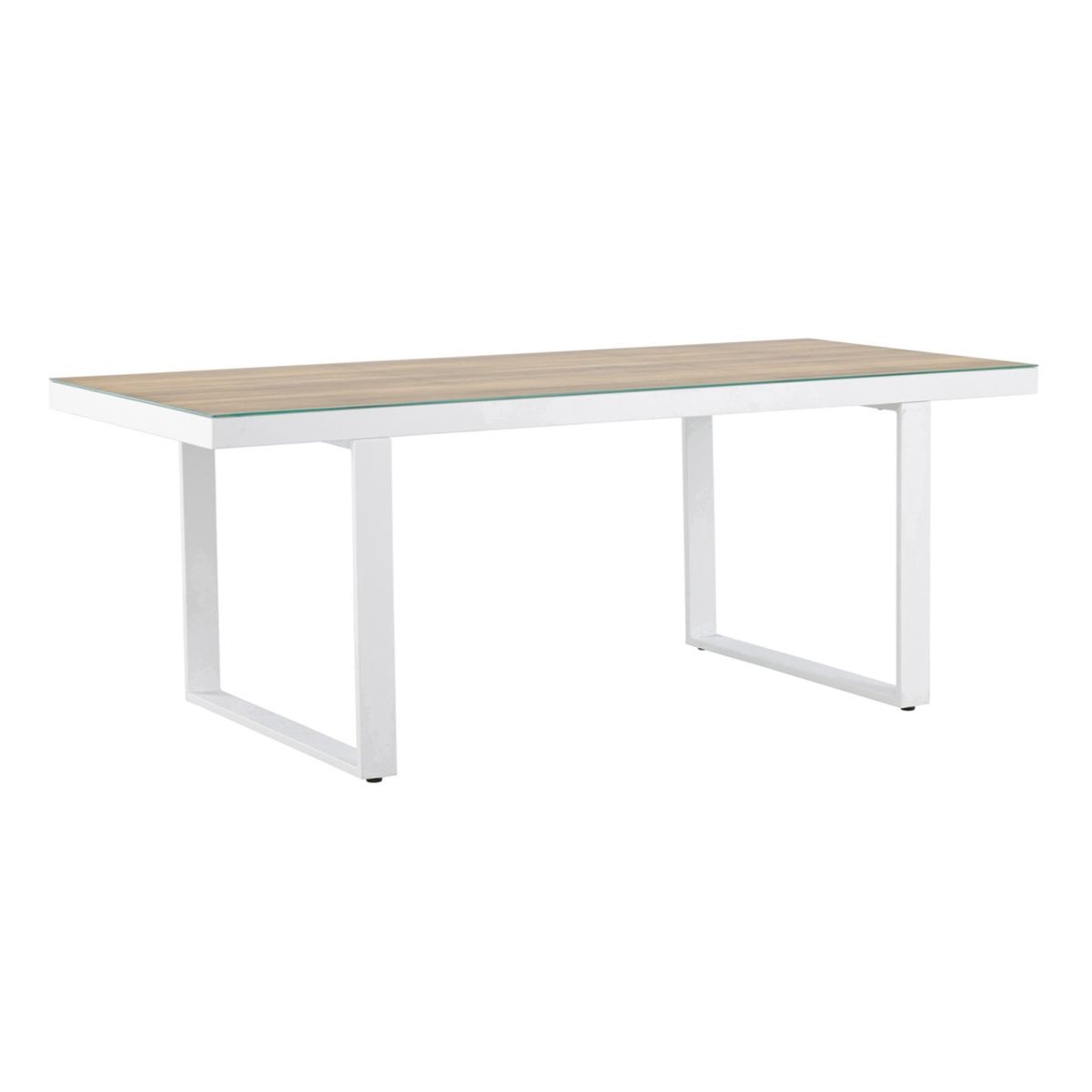 Table de jardin Meave en aluminium avec plateau en verre pour terrasse