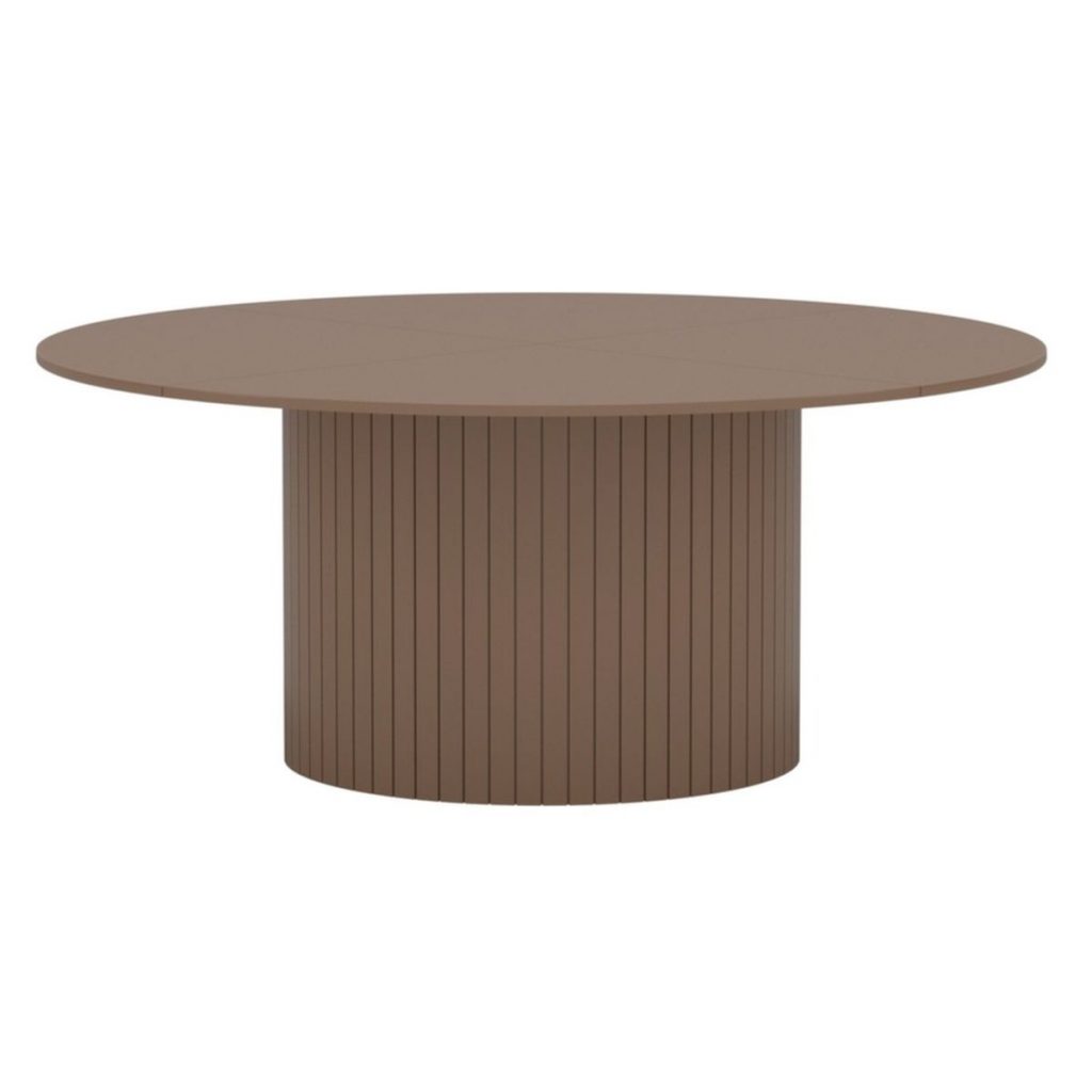 Table de salle à manger 180 cm Harold ronde en MDF brun avec pied central sculptural