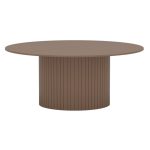 Table de salle à manger 180 cm Harold ronde en MDF brun avec pied central sculptural