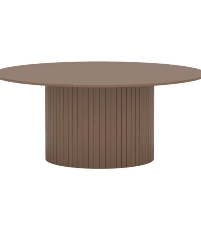Table de salle à manger 180 cm Harold ronde en MDF brun avec pied central sculptural