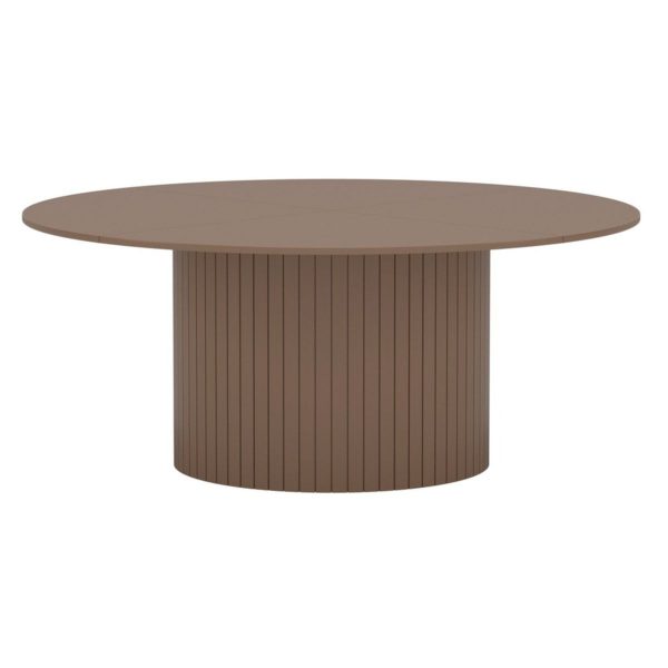 Table de salle à manger 180 cm Harold ronde en MDF brun avec pied central sculptural