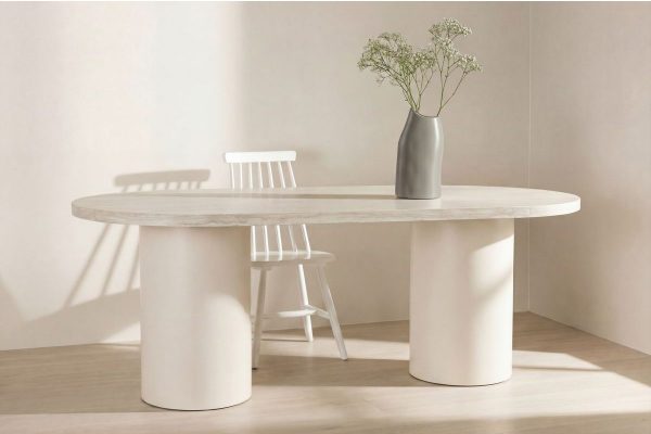 Table ovale Alba 200 cm – Plateau effet travertin