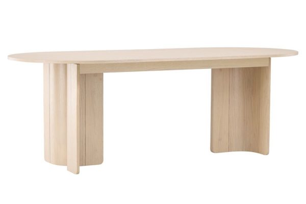 Table de salle à manger ovale Tyra avec plateau clair et structure stable, grande table conviviale pour salle à manger