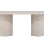 Table ovale Alba 200 cm effet marbre beige avec pieds cylindriques, table à manger 6 places moderne