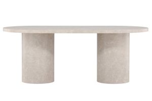 Table ovale Alba 200 cm effet marbre beige avec pieds cylindriques, table à manger 6 places moderne