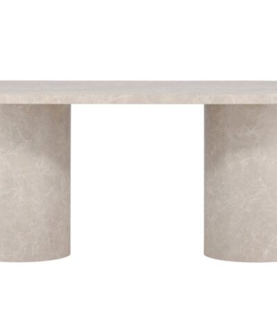 Table ovale Alba 200 cm effet marbre beige avec pieds cylindriques, table à manger 6 places moderne