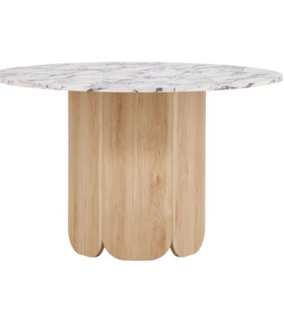 Table ronde Telma 120 cm plateau gris avec pied central beige, table à manger 4 places design