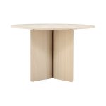 table ronde tyra blanchi (2) Table ronde Tyra blanchi en bois clair avec pied central, table à manger design épuré