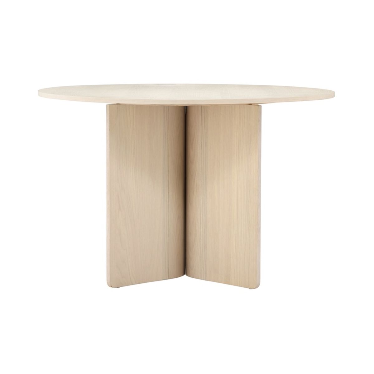 Table ronde Tyra blanchi en bois clair avec pied central, table à manger design épuré