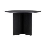 table ronde Tyra noire avec plateau rond et pied central, table à manger design épuré