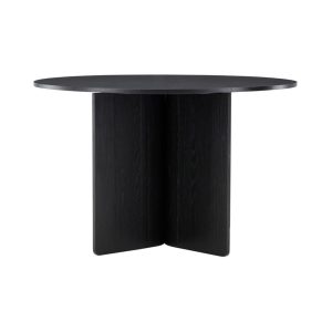 table ronde Tyra noire avec plateau rond et pied central, table à manger design épuré
