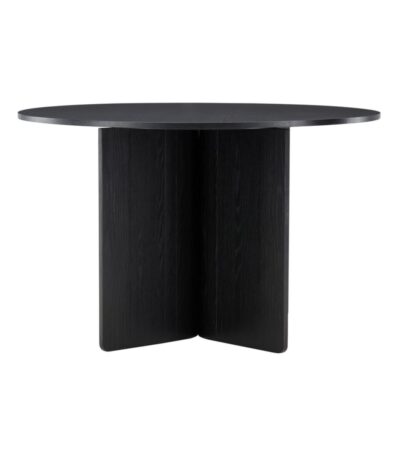 table ronde Tyra noire avec plateau rond et pied central, table à manger design épuré