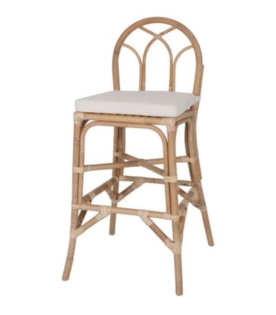 Tabouret de bar Avel en rotin avec coussin, tabouret haut naturel pour îlot central ou cuisine