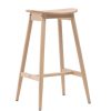 Tabouret de bar en bois VARO blanchi, design scandinave épuré avec repose-pieds, assise ovale en bois naturel