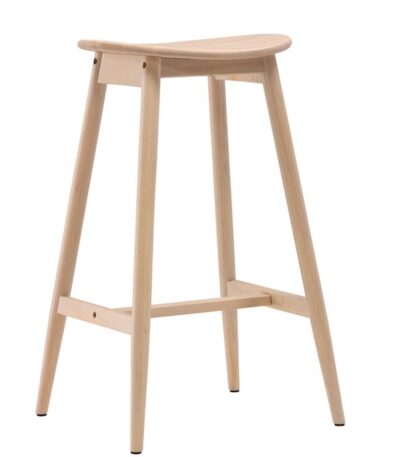 Tabouret de bar en bois VARO blanchi, design scandinave épuré avec repose-pieds, assise ovale en bois naturel