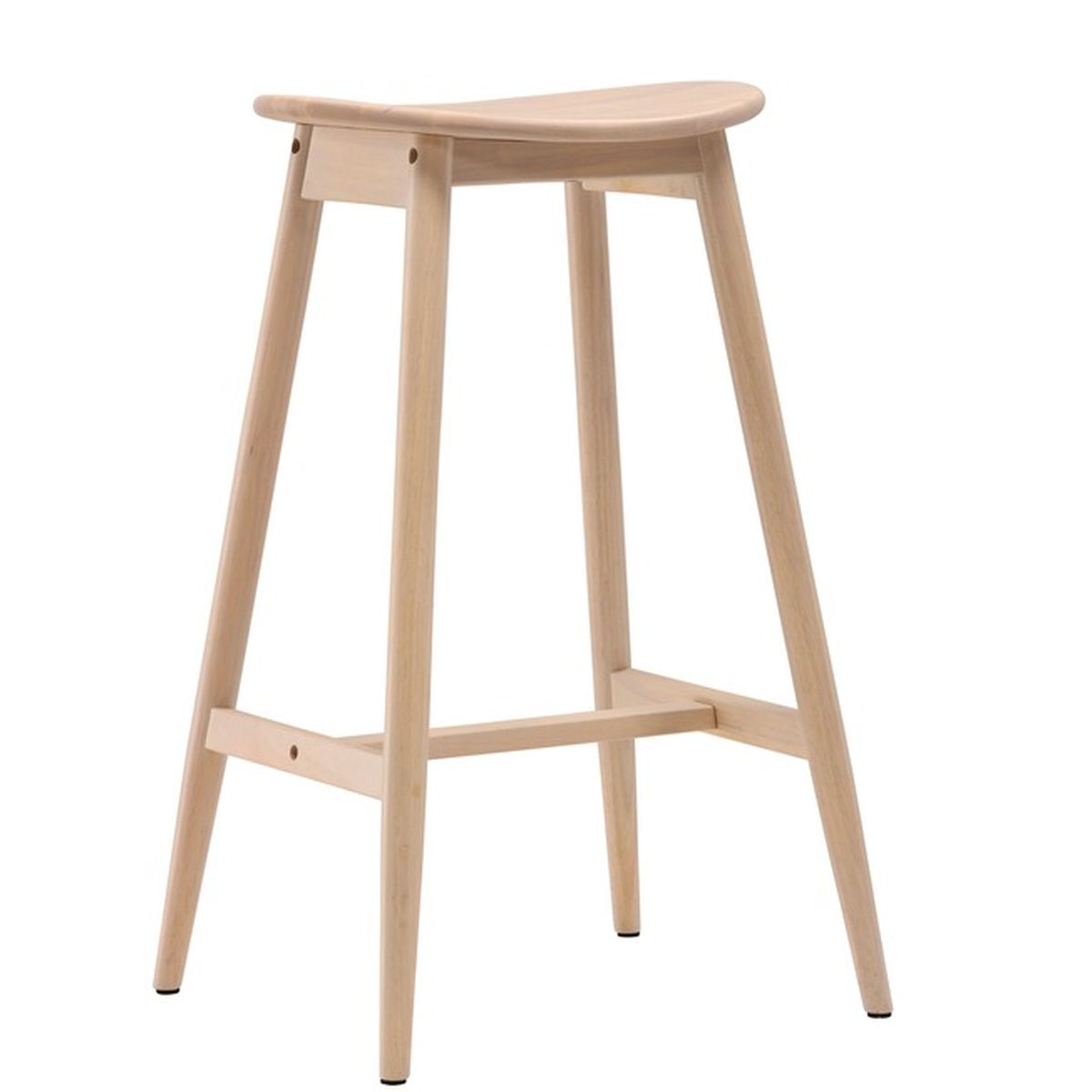 Tabouret de bar en bois VARO blanchi, design scandinave épuré avec repose-pieds, assise ovale en bois naturel